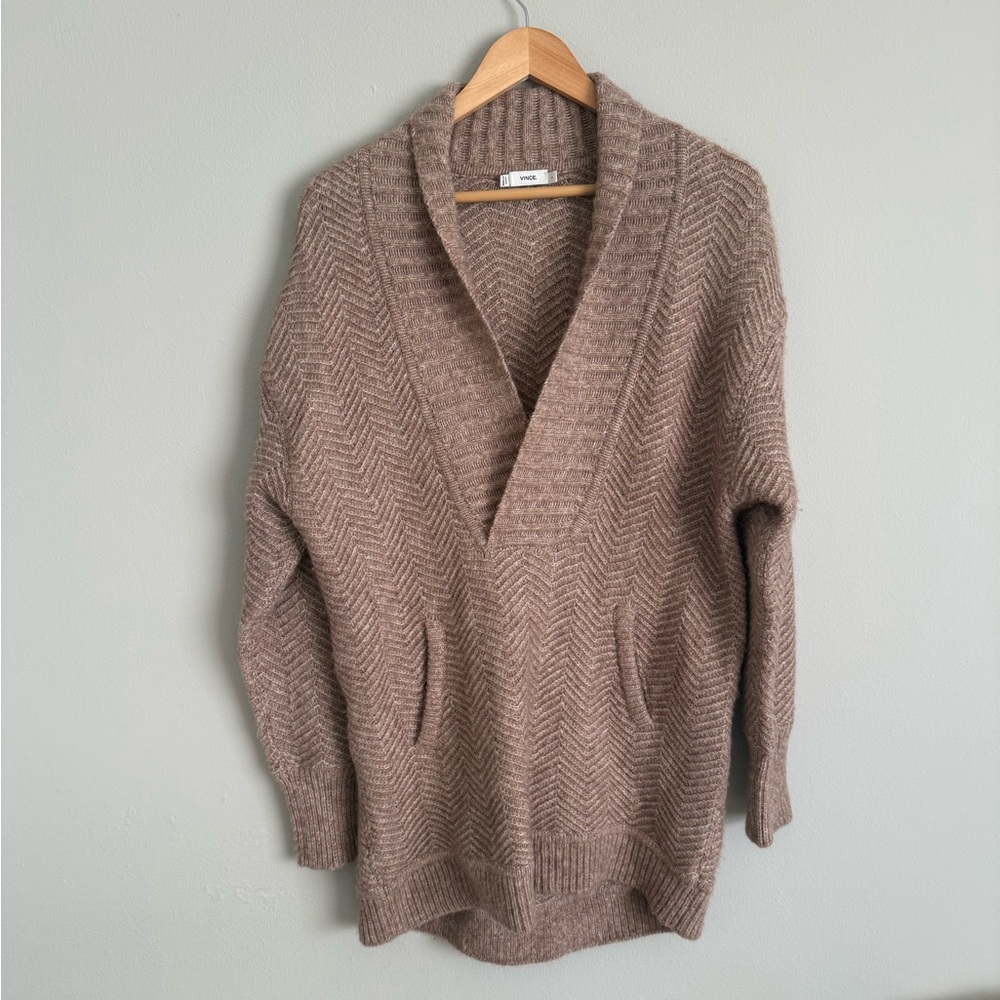 Vince Alpaca Wool Blend Chevron Knit Tunic Sweater